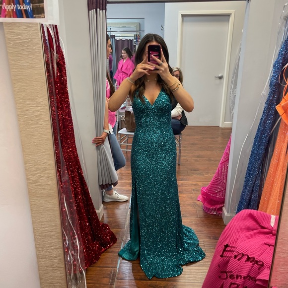 Aleta Turquoise Sequence Prom Dress - Picture 1 of 2